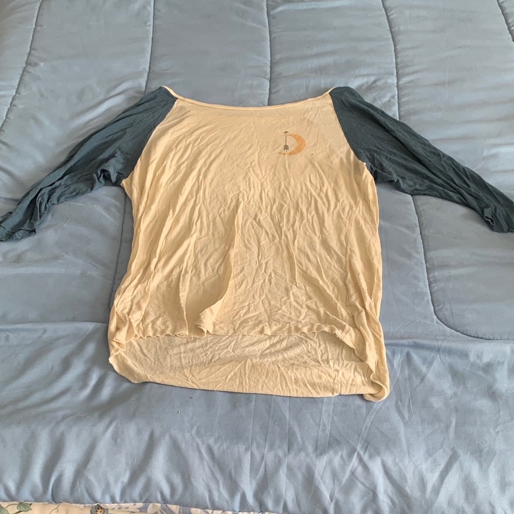 Tribe Kelley Cream and Blue 3/4 Sleeve Women's Top
